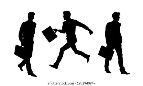 Business man with suitcase walking silhouette  vector illustration isolated on white background