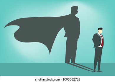 business man with superhero on his shadow, hidden abilities concept