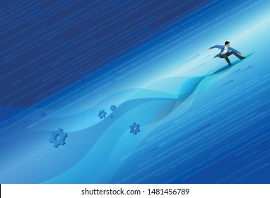 Business Man Surfing The Waves In Digital Transformation. Digital Transformation Concept.
Digital Transformation Journey.