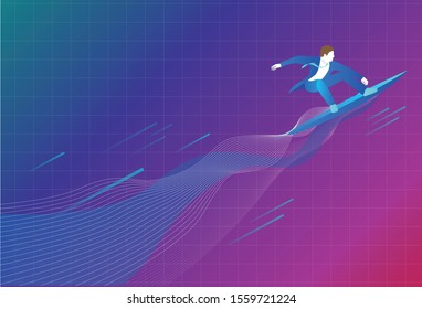 Business Man Surfing The Waves In Digital Transformation. Digital Transformation Concept.
Digital Transformation Journey.