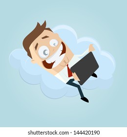 hombre de negocios con tablet computer en una nube