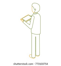 business man with tablet in the hand back view isometric