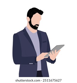 Business man with tablet vector portrait.