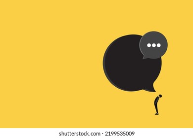 Business man talk with Blank bubble talk or comment. Concept of career, promotion, communication, news, infographic. Copy space for ad