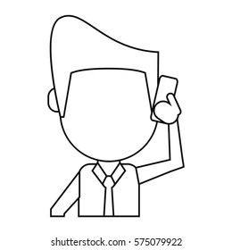 business man talk smartphone thin line