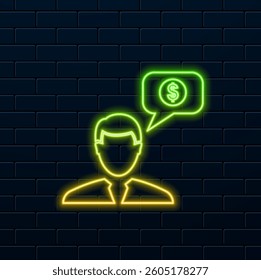 Business Man Talking About Dollars Cash. neon style..