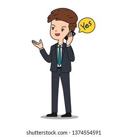 Business man talking by smartphone Isolated cartoon vector illustration