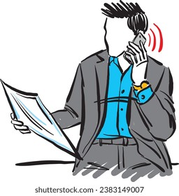 business man talking cellphone call doodle design drawing vector illustration