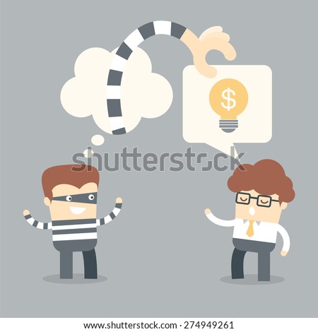 business man talking idea to thief, intellectual criminal concept