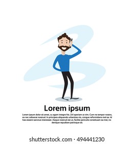 Business Man Talking Mobile Phone Call, Using Cellphone Flat Vector Illustration