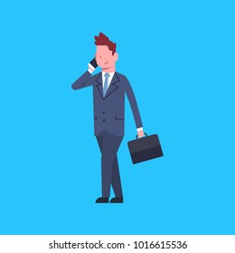 Business Man Talking On Cell Smart Phone Male Office Worker Businessman Corporate Isolated Flat Vector Illustration