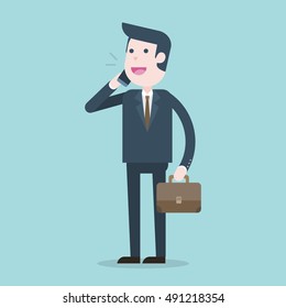 Business man talking on phone, Vector illustration.