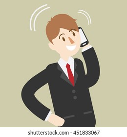 business man talking with smart mobile phone. people with communication. cartoon vector illustration.