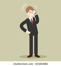 business man talking with smart mobile phone. people with communication. cartoon vector illustration.