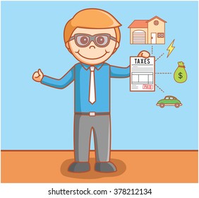 Business man taxes paid : home paid, electricity paid, sack money and car