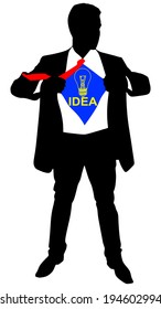 A business man tearing open his shirt to reveal a good idea symbol, vector