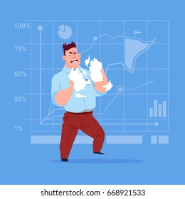 Business Man Tearing Paper With Contract Document Having Problem Concept Flat Vector Illustration
