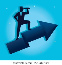 business man with telescope in arrow