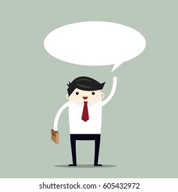 Business man with text box. vector flat illustration