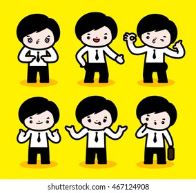 Business man / There are six kinds of facial expression and posture, about a business man's all day in this set.