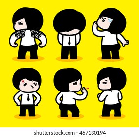 Business man / There are six kinds of facial expression and posture, about a business man's all day in this set.