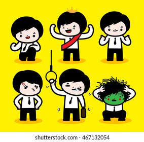 Business man / There are six kinds of facial expression and posture, about a business man's all day in this set.