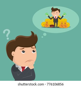 Business man thinking about money .Vector illustration 