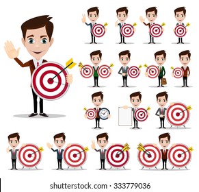 Business man thinking about target -vector red dart showing success. Stock Vector illustration.