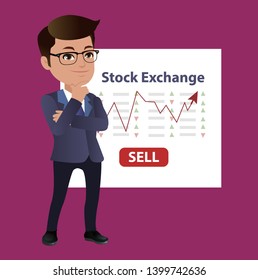 business man thinking and analyzing stock graph chart