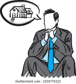 business man thinking buying house sitting down in formal clothes suit tie business concept vector illustration