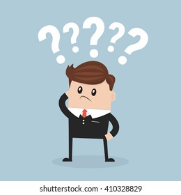 Business man thinking of choice, flat design, vector
