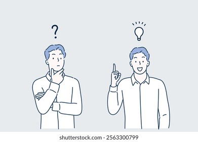 business man thinking idea. Hand drawn style vector design illustrations.	