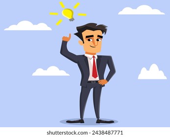 Business man thinking of an idea, or having a lightbulb moment. Business decision or solution concept