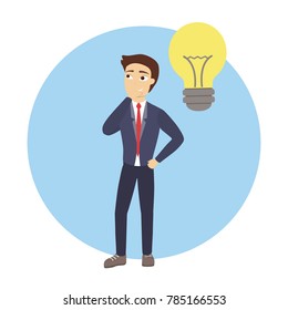 Business man thinking of idea light bulb.