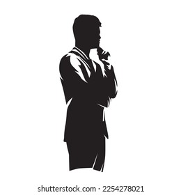 Business man thinking, isolated vector silhouette