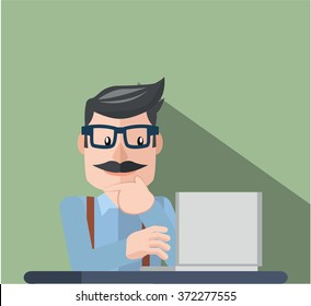 Business man thinking laptop