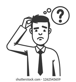 el hombre de negocios está pensando. Marca de interrogación.