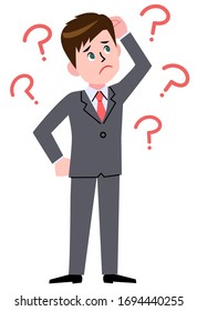 Pensamiento del hombre de negocios y signo de interrogación