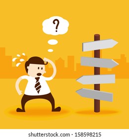 Business man thinking which way to go