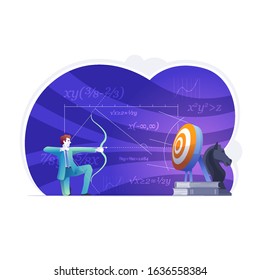 Business man, is throwing an arrow on the target board. competitive analysis succeed with strategic ideas and yields profit. Business concept vector illustration.