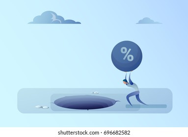 Business Man Throwing Credit Debt In Hole Freedom Finance Crisis Concept Flat Vector Illustration