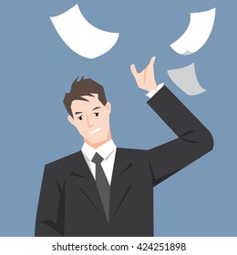 Business man throwing papers to the air-vector