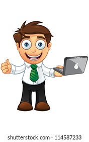 Business Man - Thumbs Up With Laptop