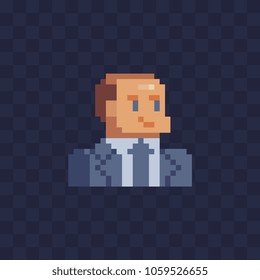 Business man in a tie pixel art character avatar profile prime minister or president isolated vector flat illustration. Design for stickers, logo and mobile app. Game assets 8-bit sprite.