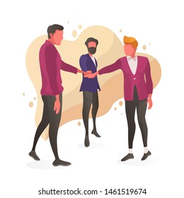Business man tossing hand together in flat style vector illustration. Representing teamwork will make the company more successful in the future. Designed for website landing page, poster, pamphlet.