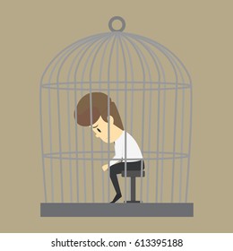 A Business man trapped in a cage, without freedom. vector
