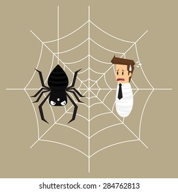 business man is trapped in the spider's web. vector