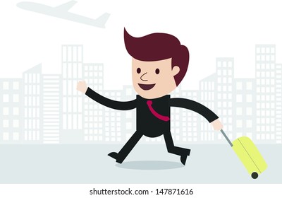 Business man Traveler with City Skyline  Vector