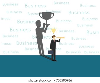 Business man with the trophy cup shadow on the wall . Business concept Isometric 3d design vector illustration
