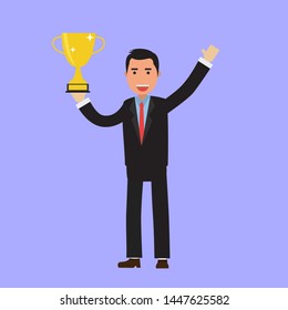 Business man with trophy vector illustration